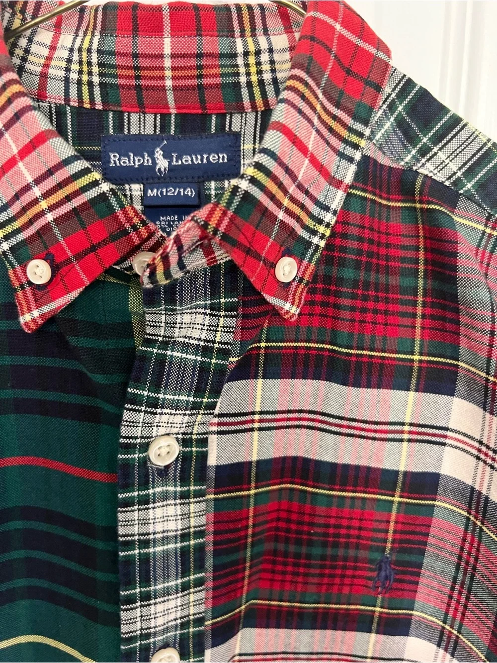 Ralph Lauren Mixed Plaid Button-Down Shirt in Green, Red, White